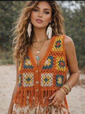 NWT: Umgee Crochet Fringe Vest Size Large